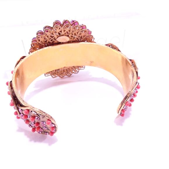 Vintage Lee Angel Crystal bead pearlized Circles Cuff Statement Bracelet NWT 498 - Picture 6 of 10